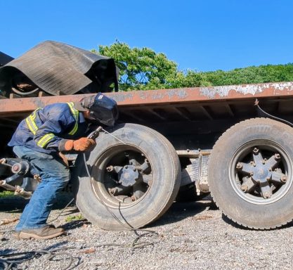 On-site repair on a commercial truck.